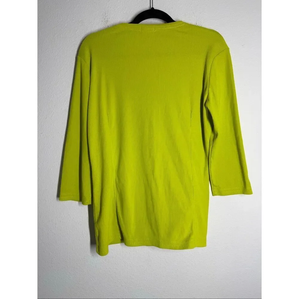 Melrose Chic Women’s Cardigan Size L Neon Green Ribbed Button Front Stretch Top